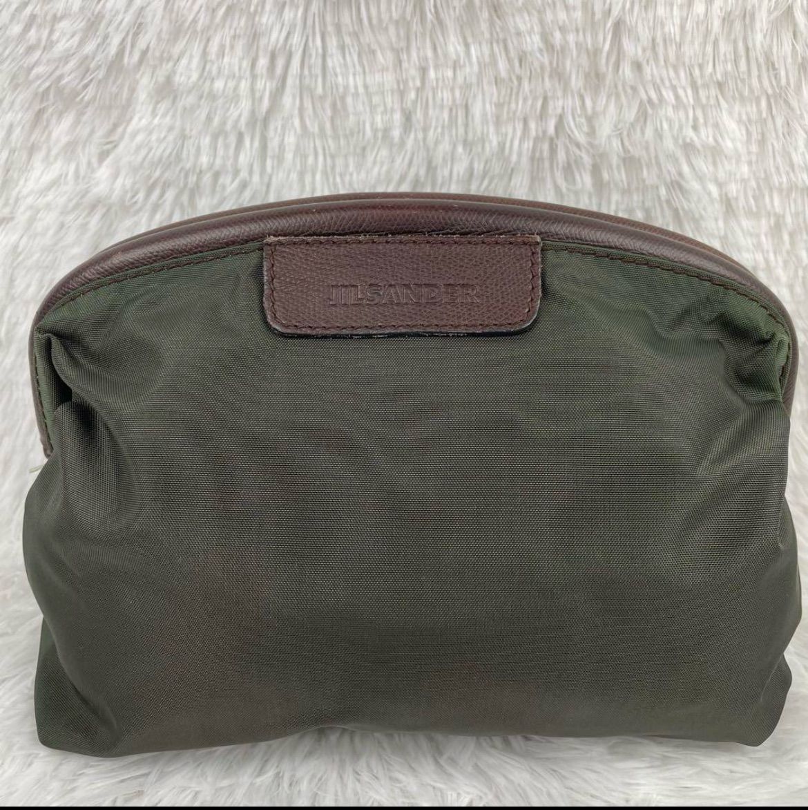美品】ジルサンダー オールレザー クラッチバッグ 濃モスグリーン
