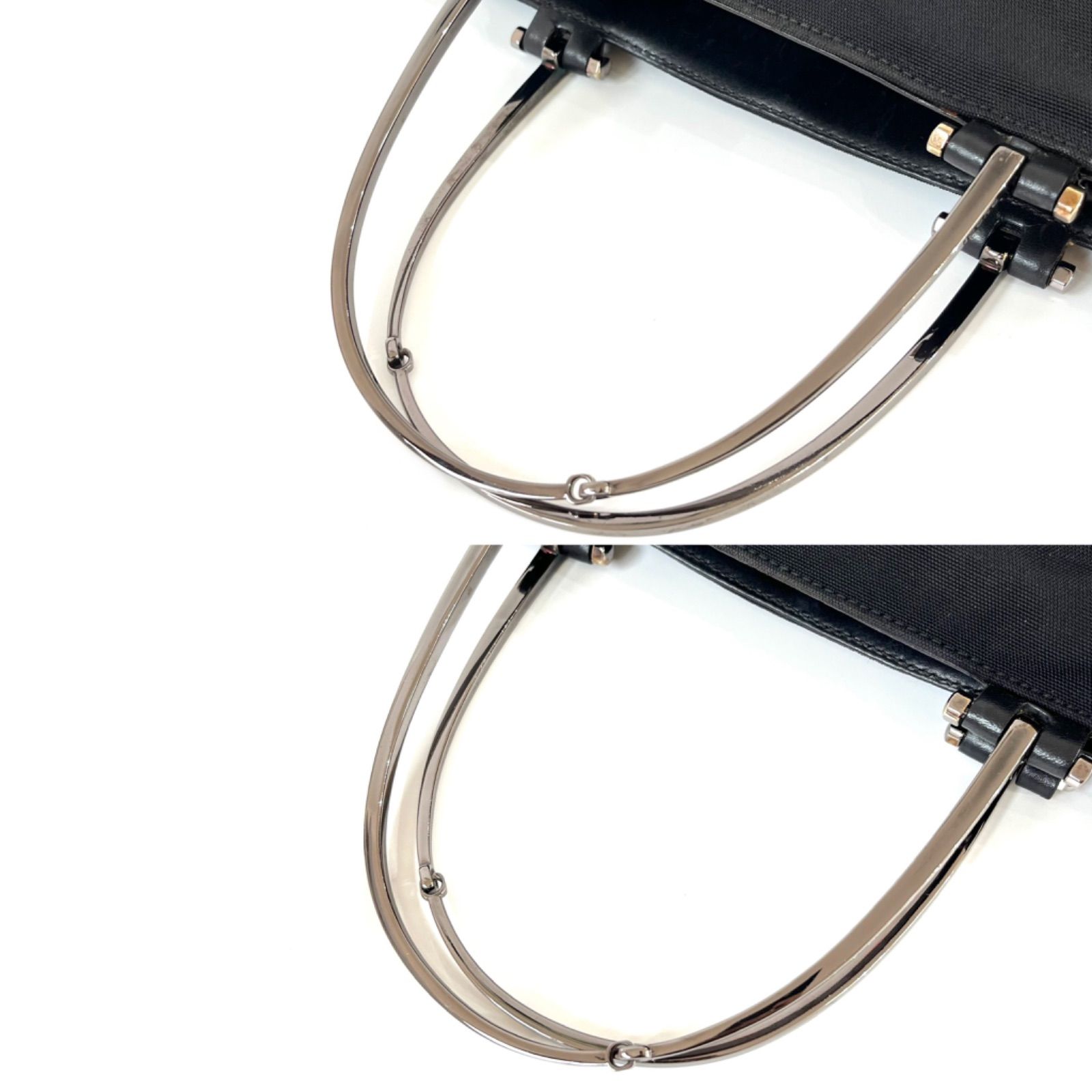 【美品】グッチ メタルハンドル ハンドバッグ ブラック レザー ◼️ GUCCI ◼️ ナイロン メタルハンドル ブラック ハンドバッグ