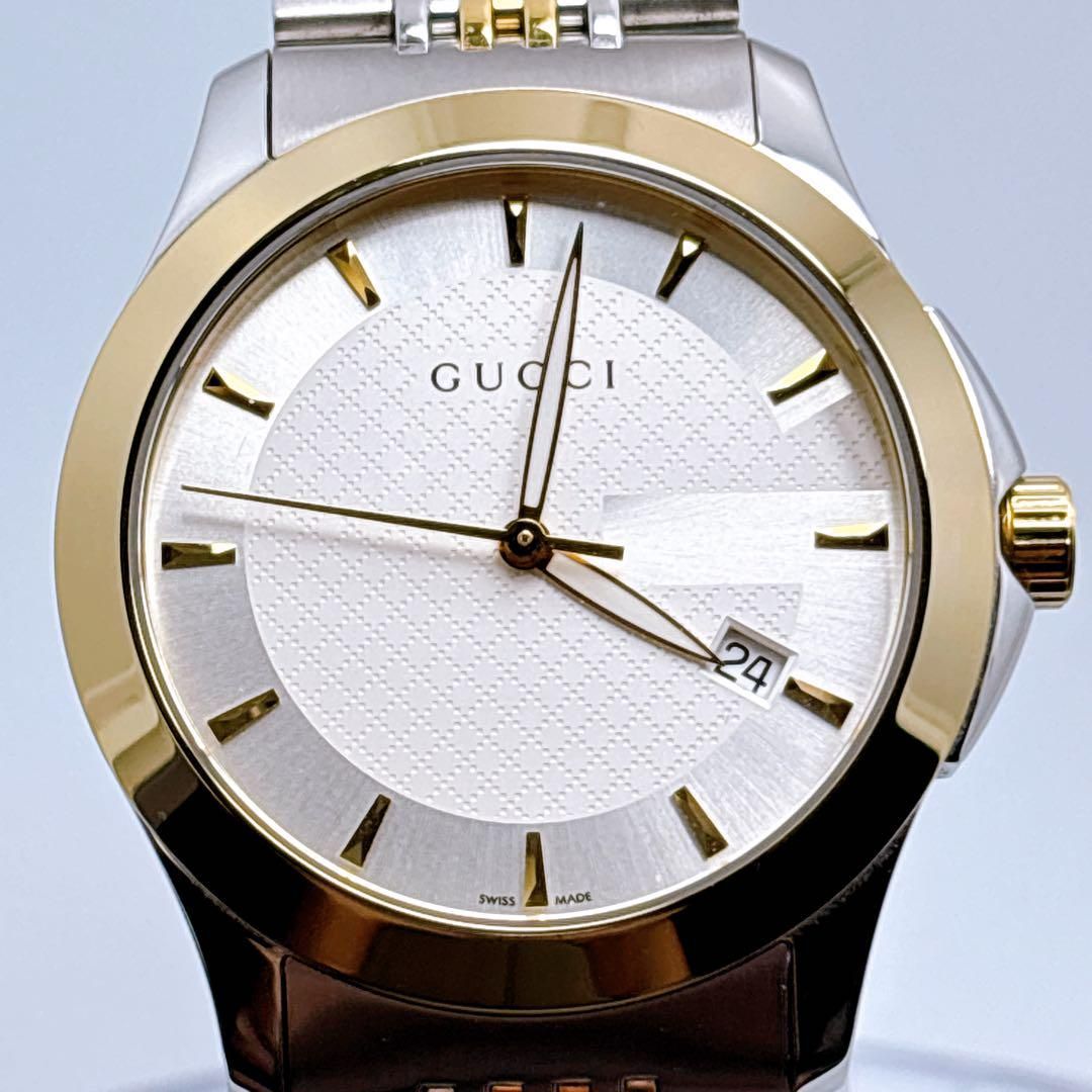 317グッチ　126.4 Gタイムレス　デイト　コンビ　ラウンド　腕時計　美品 317グッチ 126.4 Gタイムレス デイト コンビ ラウンド 腕時計 美