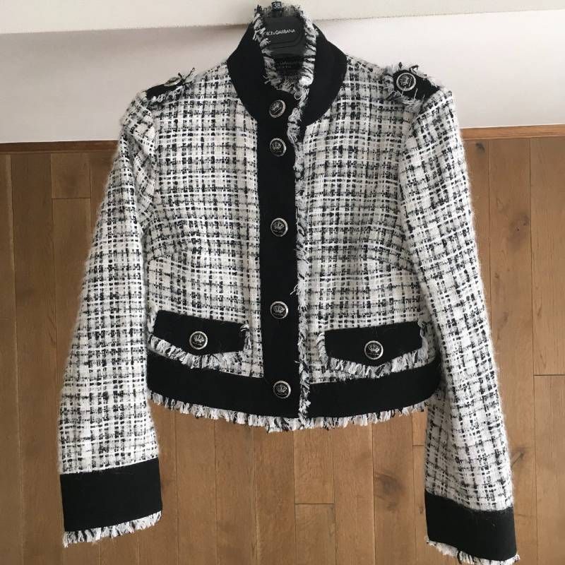 DOLCE - GABBANA ドルチェ＆ガッバーナ クロップド レーストリム ツイード ジャケット38