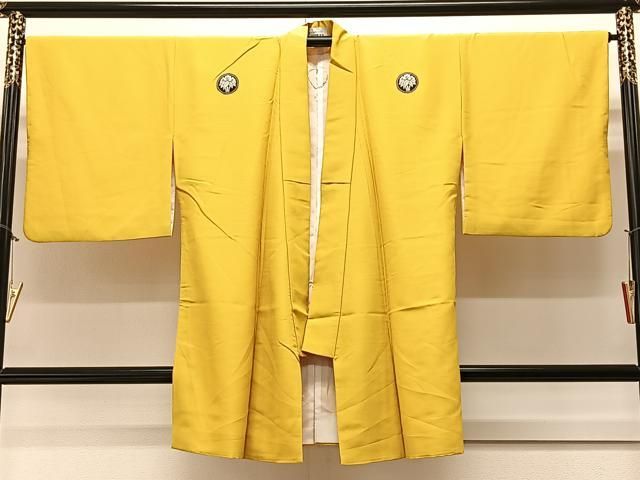 平和屋着物＃長羽織 紋付き 黄金色 正絹 逸品 CAAV5732id