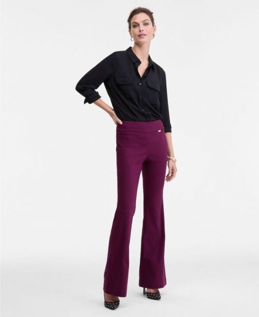 送料無料 アイ.エヌ.シー インターナショナル コンセプト レディース カジュアルパンツ ボトムス Women s Flared-Leg Pull-On Pants 0P-18 Berried Treasur