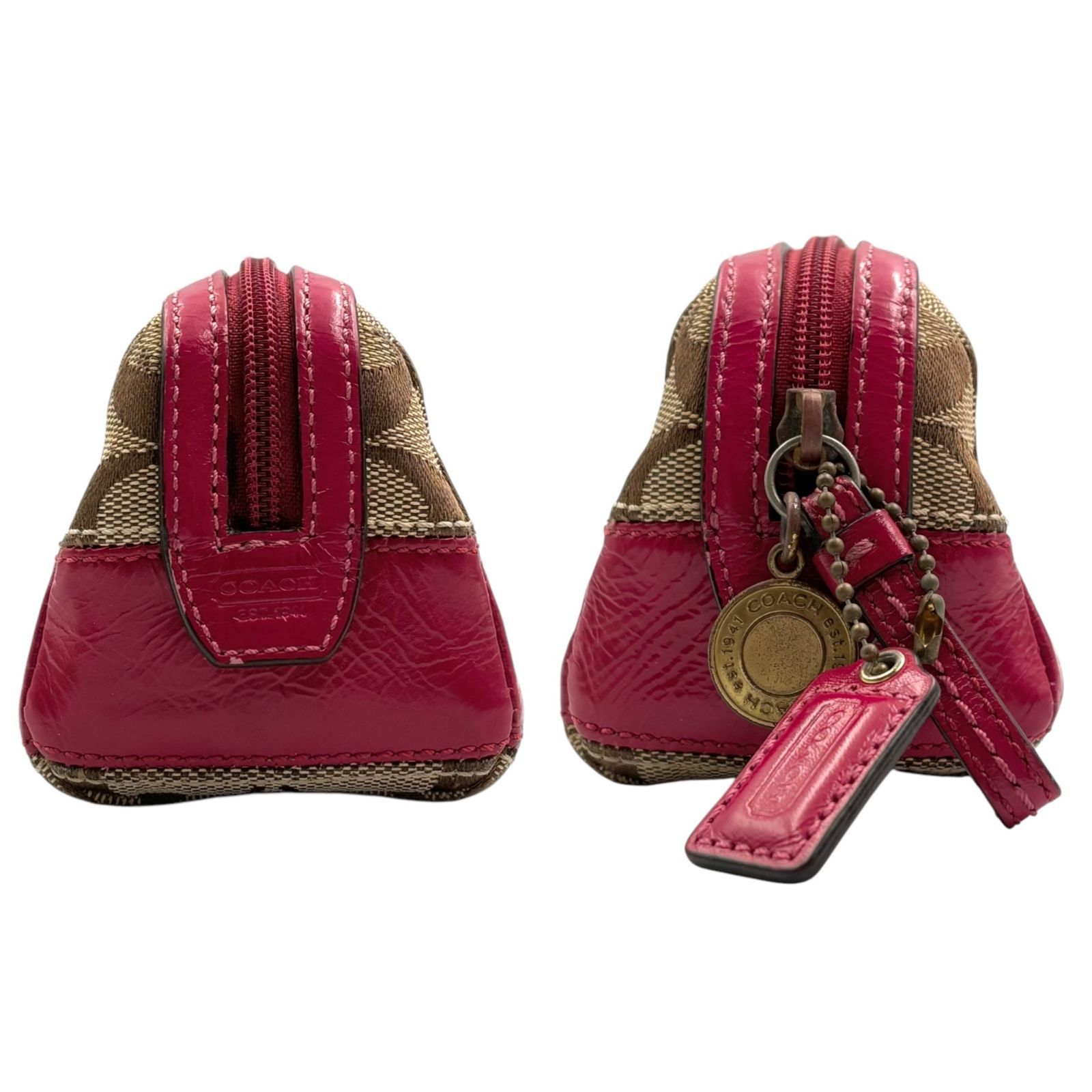 COACH コーチ シグネチャー ポーチ キャンバス ブラウン ピンク