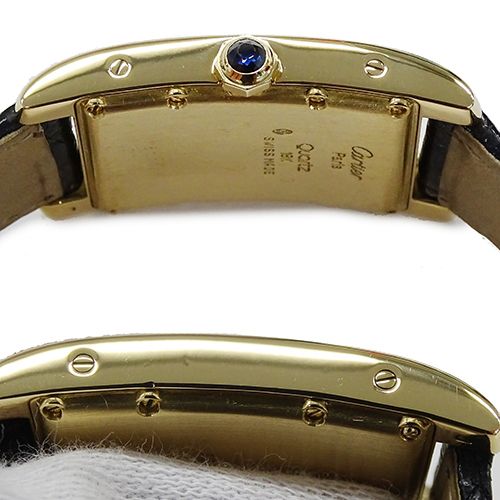 カルティエ Cartier 時計 ボーイズ ブランド タンクアメリカン MM スモールセコンド クオーツ QZ 750YG 18K レザー 磨き済み 【中古】