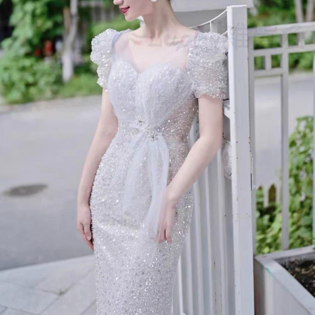 スパンコールがゴージャスでオシャレな半袖 イブニングドレス WWW_MAAHADDERANG_COM