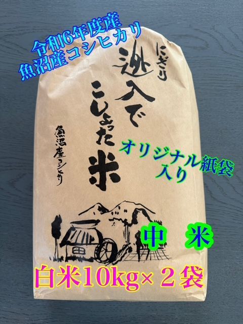 数量 令和6年度産 魚沼産コシヒカリ 中米 10㎏×2袋 20㎏ 白米 棚田米 お買得