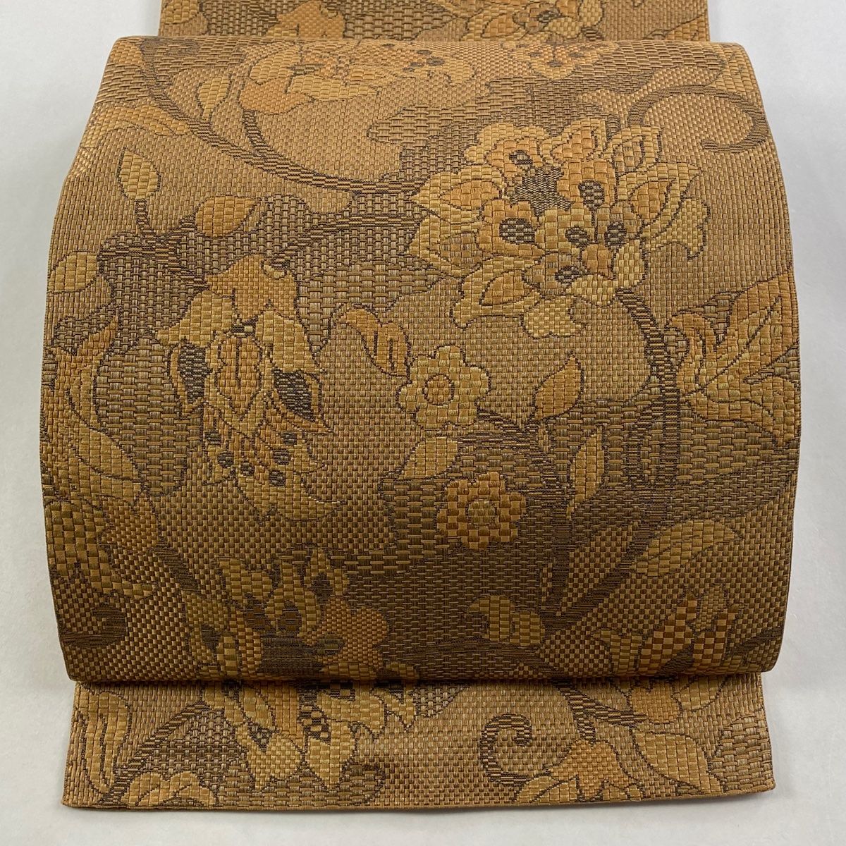 美品】 名古屋帯 優品 八寸名古屋帯 松葉仕立て 関西仕立て 花唐草