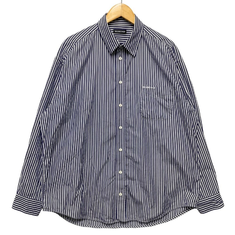 BALENCIAGA ネイビーストライプ長袖シャツ