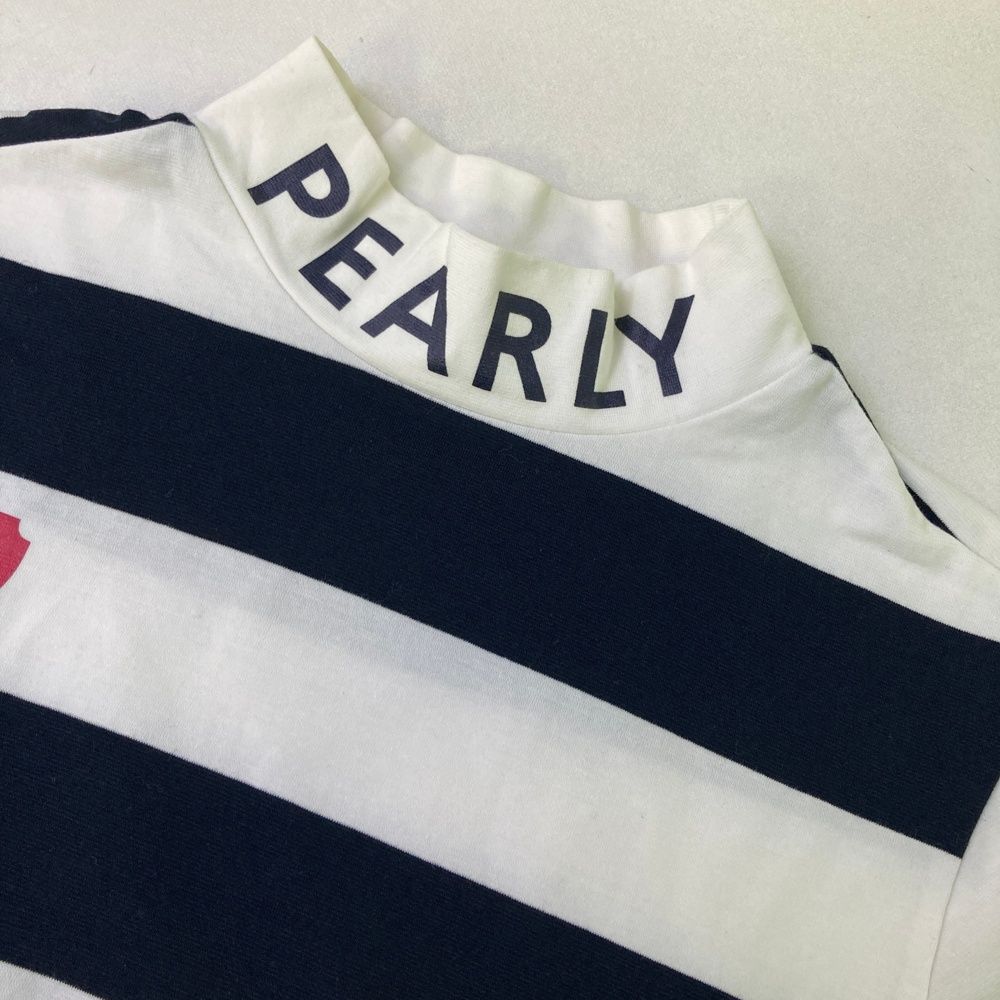 サイズ：1 PEARLY GATES パーリーゲイツ  ハイネック 半袖Tシャツ ボーダー柄 ネイビー系 [240101488499] ゴルフウェア レディース ストスト サイズ：1 PEARLY GATES パーリーゲイツ ハイネック 半袖Tシャツ