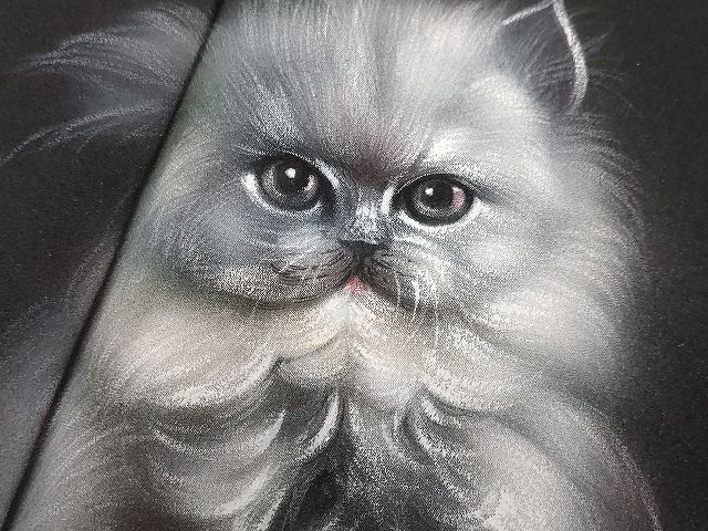 平和屋本店□極上 色留訪問着 手描き 猫 ペルシャ猫 蝉色地 逸品