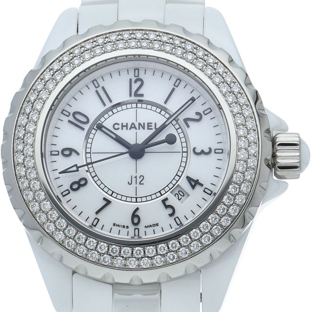 CHANEL H0967 J12 33mm 後期モデル ベゼル ダイヤモンド 腕時計 SS ホワイトセラミック レディース