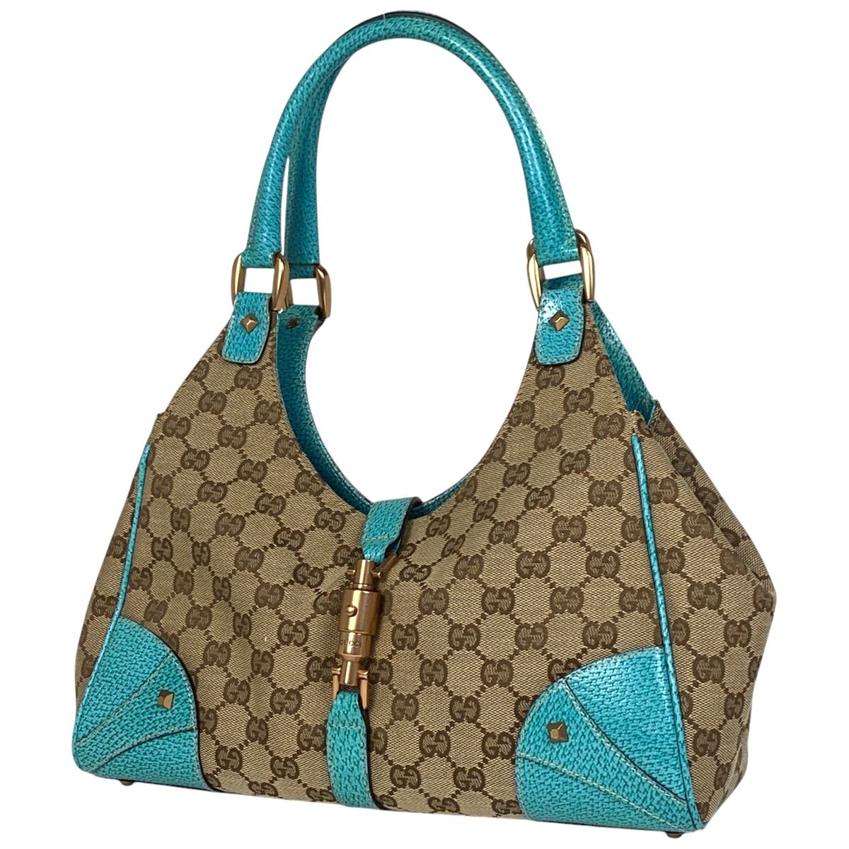 グッチ GUCCI ニュージャッキーライン ハンドバッグ GG柄 ショルダーバッグ ハンドバッグ GGキャンバス ベージュ ライトブルー 124407 レディース