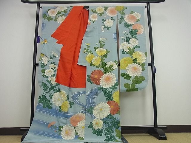 平和屋1□極上 アンティーク 振袖 お引き摺り 刺繍 芸姑 舞妓 流水菊