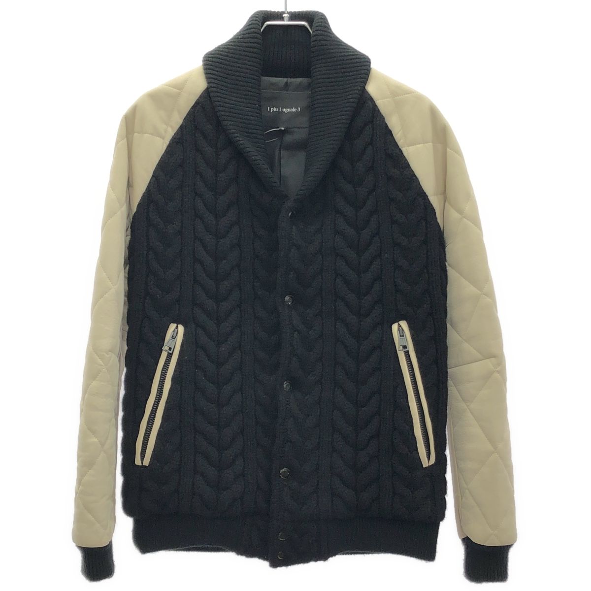 1piu1uguale3 ウノピゥウノウグァーレトレ 13AW キルティングレザーニットスタジアムジャケット MRB025 WOL028 ホワイト ブラック 4
