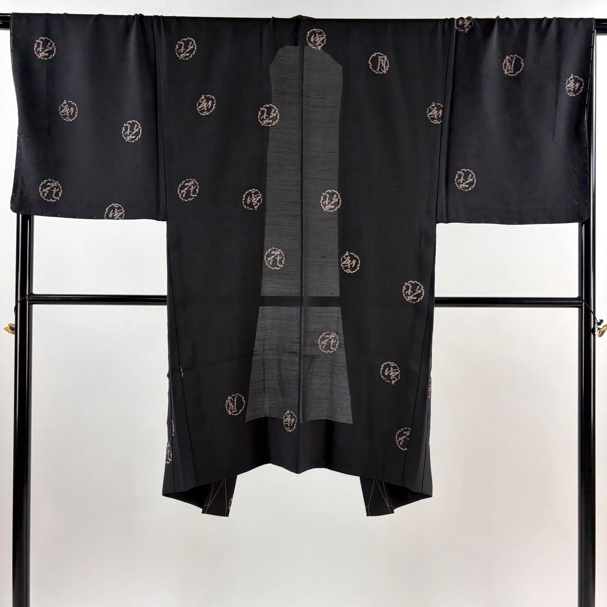 羽織 身丈110cm 裄丈70cm L 紬地 雪輪 雪月花 黒 正絹 名品