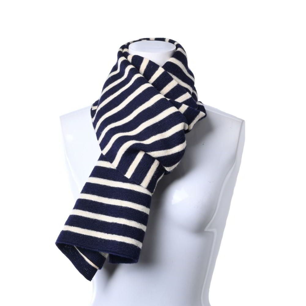 コムデギャルソン　HOMME DEUX ボーダーマフラー COMME des GARCONS HOMME DEUX ボーダー ウール マフラー - ネイビー