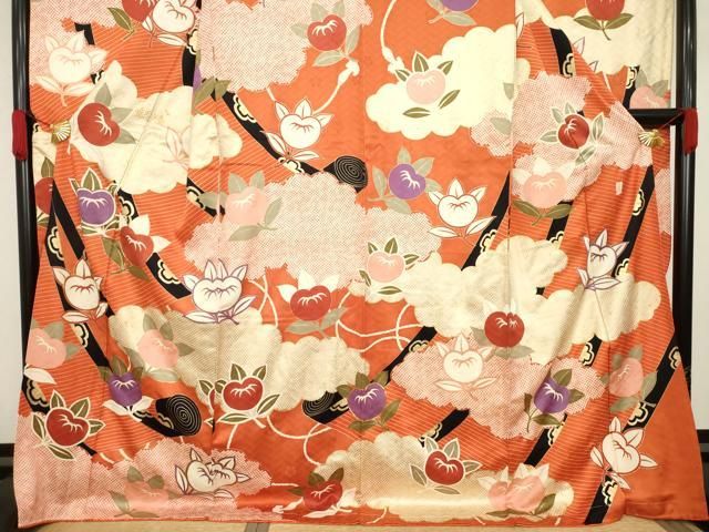 平和屋着物○十日町老舗ブランド 吉澤友禅 吾妻徳穂 振袖 駒刺繍 橘