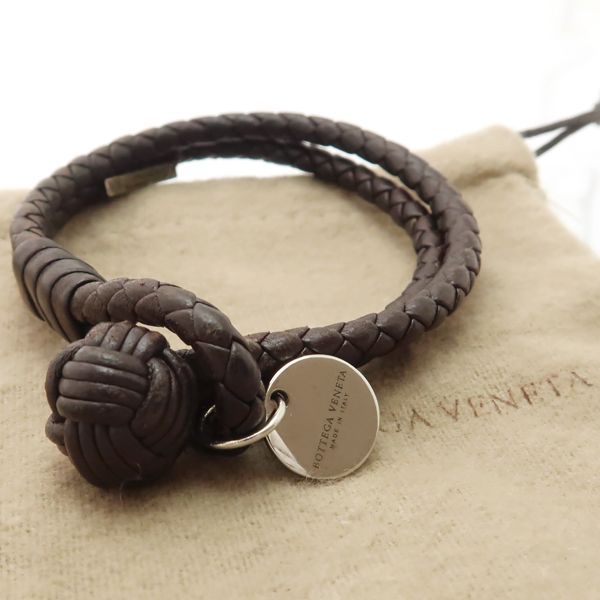 BOTTEGA VENETA レザーブレスレット #M イントレチャート ダーク