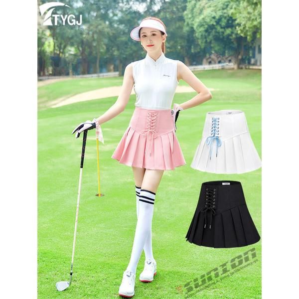 ゴルフウェア レディース ゴルフ スカート インナーパンツ付スカート ミニスカート 丈短め ショート丈  ペチパンツ付属 かわいい おしゃれ 新作 2305gfskirt02*カラー-BLACK
