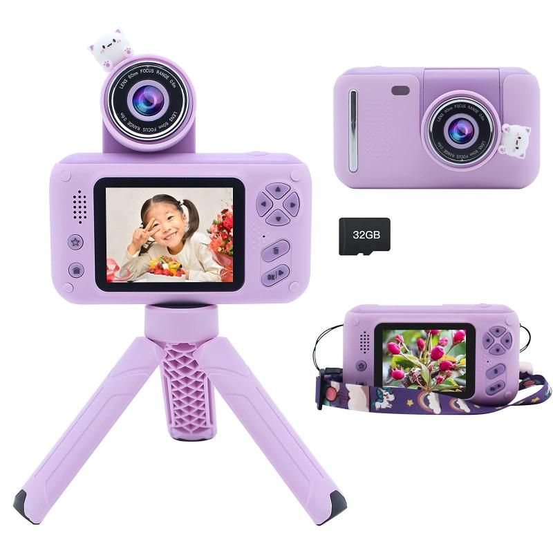 Yukicam キッズカメラ 三脚付き 子供 小学生用 2.4 インチ ディスプレイ デジタルカメラ コンパクトカメラおもちゃ お子様へのプレゼント ビデオカメラおもちゃ 180° 回転レンズ