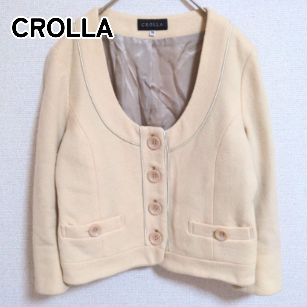 CROLLA クローラ 日本製 36 ベージュ ノーカラージャケット かわいい