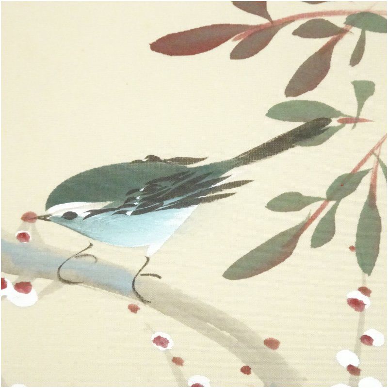 春峰筆 四季草花 肉筆絹本掛軸（共箱）掛け軸 床の間 書 おしゃれ 絵画