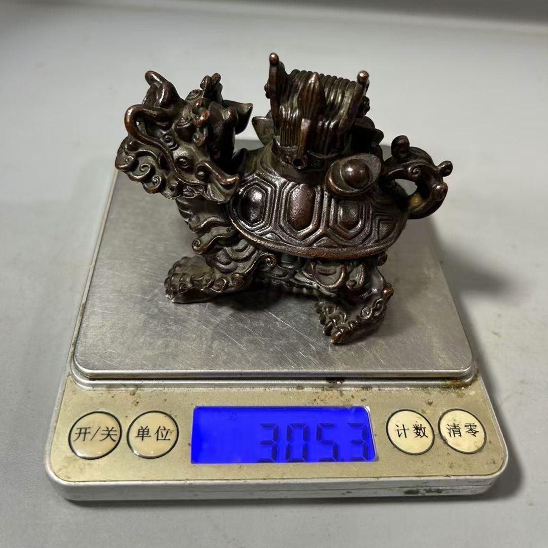銅細工 竜亀母子三元及第炉 龍頭官帽香炉 工芸品 香道具 装飾品