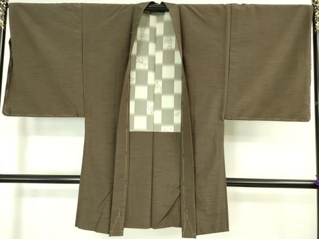 平和屋着物□極上 男性 紬 アンサンブル 長羽織 着物・生壁色 羽織