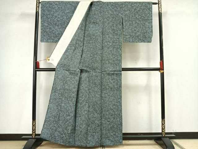 平和屋着物▽上質な紬　単衣　横縞　正絹　逸品　AAAV8393fy 平和屋着物▽上質な紬 単衣 ちぢみ織 草花文 正絹 逸品 未使用