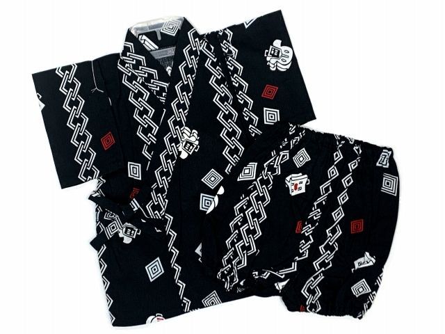 甚平 男の子 キッズ甚平 ベビー甚平 こども甚平  80サイズ「黒地、まとい頭」OBJB24-80-04