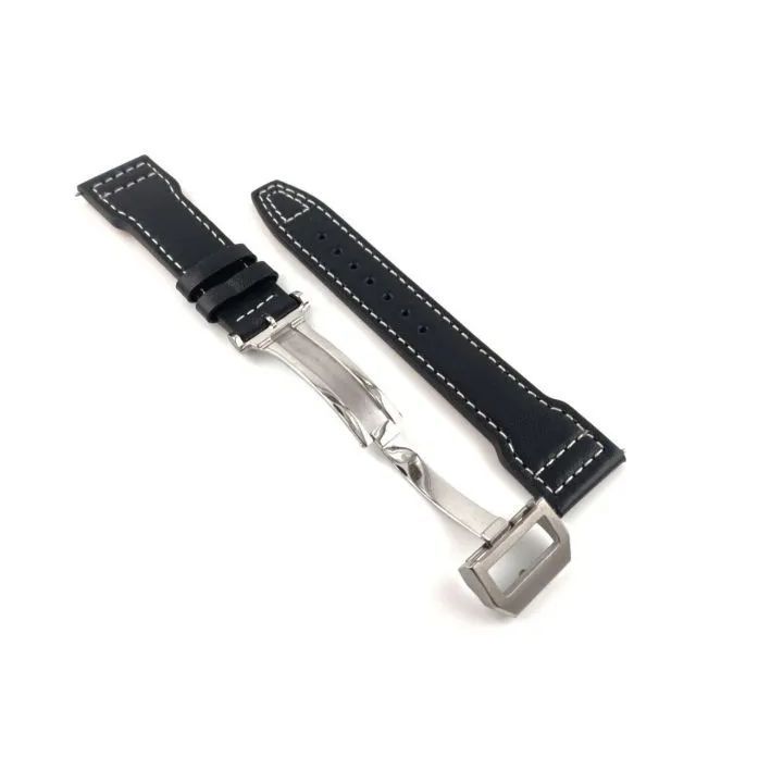 22mm 腕時計 カーフレザー 革ベルト スムースブラック 黒 【対応】IWC