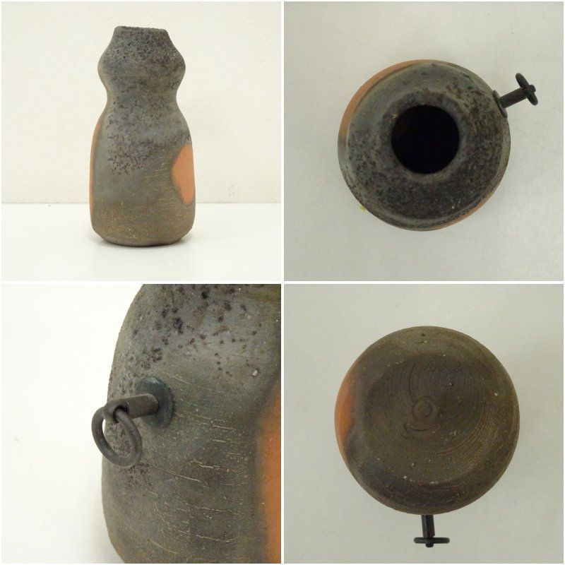 古い備前焼の水指 合箱 茶道具 茶器 抹茶 水差 食器 容器 花器 花瓶 花入 備前焼 6寸 丸 壺形 花入（花瓶）