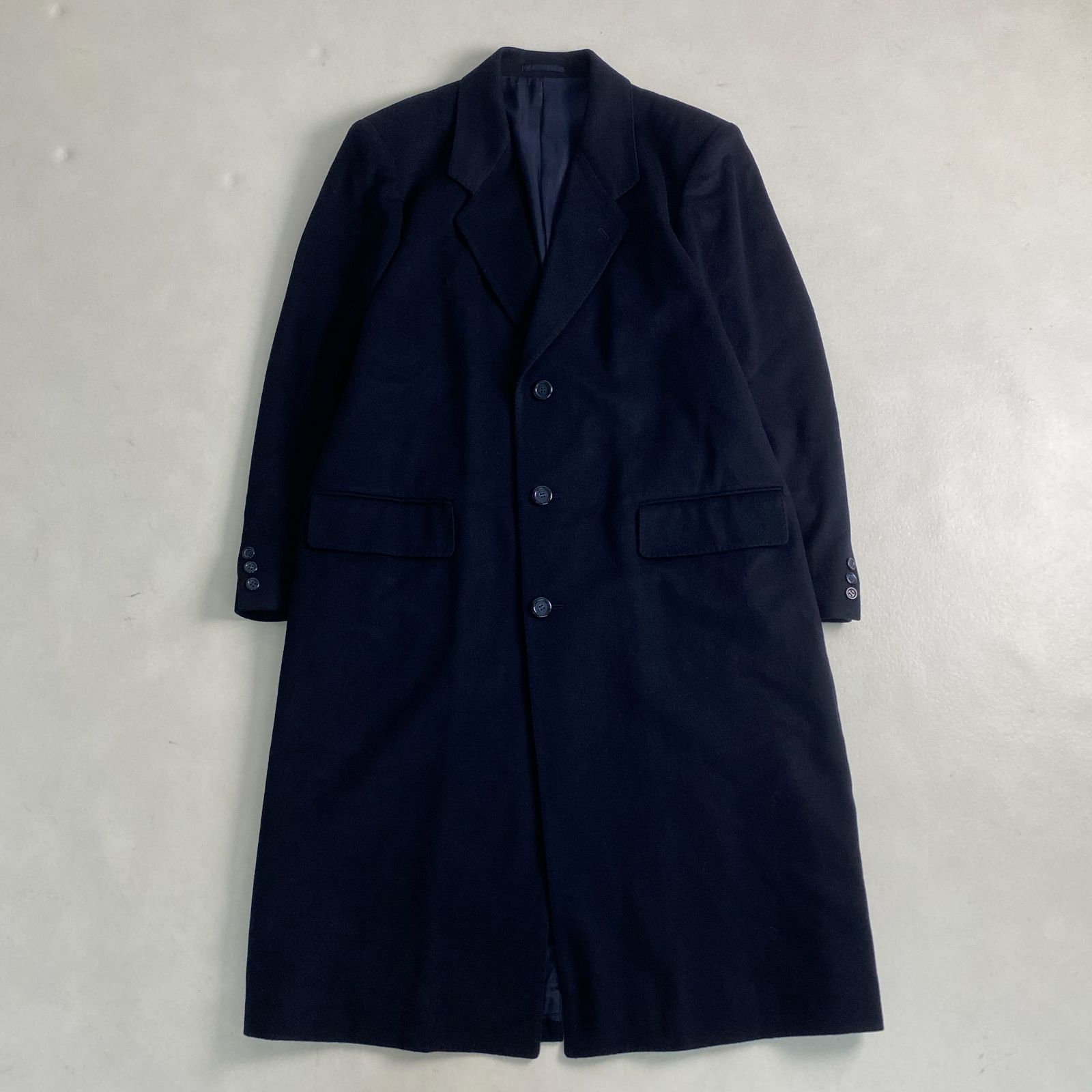 【純カシミヤ】 チェスター ロングコート メンズ【ダークネイビー★ＸＬサイズ】 チェスターコート メンズ カシミヤ カシミア100％ ニーレングス