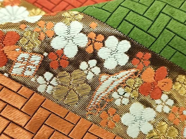平和屋着物○西陣 河合美術織物謹製 六通柄袋帯 唐織 草花丸文