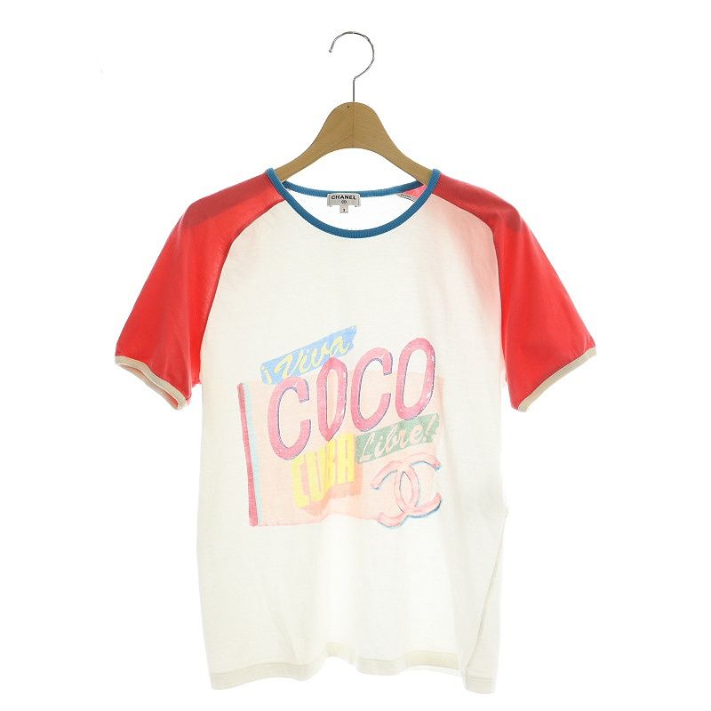 シャネル CHANEL P55 キューバ ココマーク Tシャツ 半袖 プリント S 白