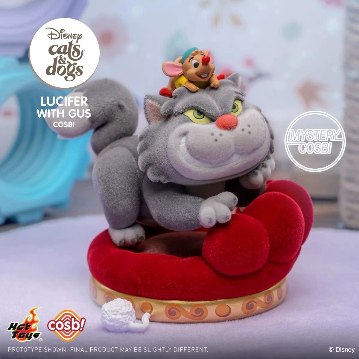 ｜シークレット Disney x HotToys COSBI 猫咪派对” 猫のパーティー” 3D立体感 ふわふわとしたタッチ感 置物 ブラインドボックス モデル Secret Lucifer ルシファー Size 7cm grey 1点