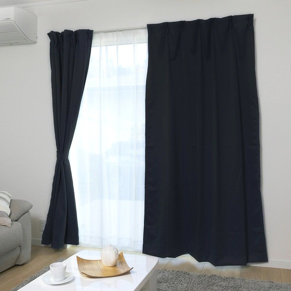アイリスプラザ(IRIS PLAZA) カーテン 1級遮光 丈120cm 2枚組 UVカット率85% 【節電/省エネ】断熱効果50%・保温効果30%以上 洗濯機対応 リビング・寝室用 幅100×丈120cm 2枚セット ブラック