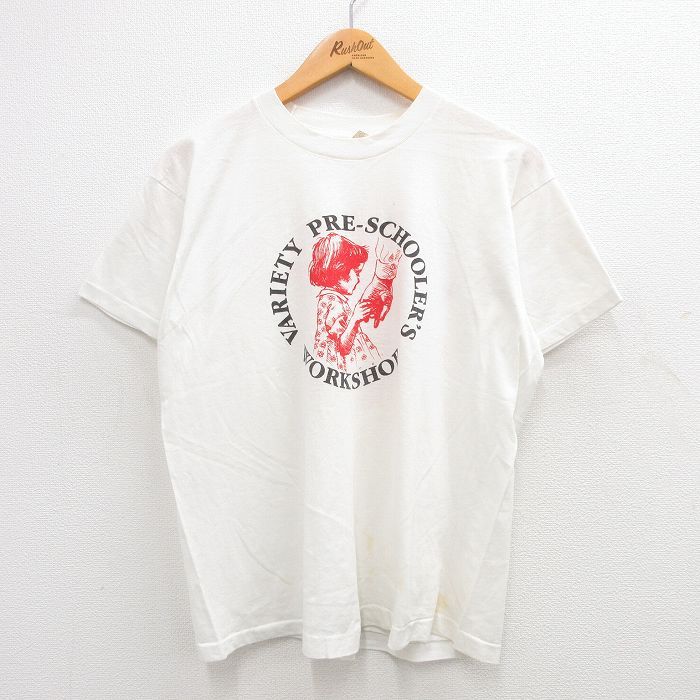 L/古着 スクリーンスターズ 半袖 ビンテージ Tシャツ メンズ 80s 女の子 企業広告 クルーネック 白 ホワイト 24jun13 中古