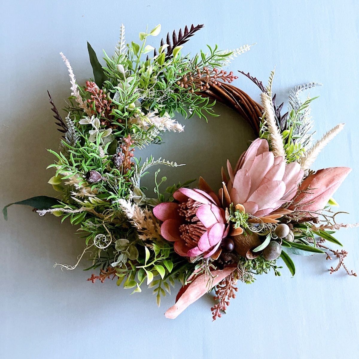 アーティチョークと木の実のリース 30cm 玄関リース アーティフィシャルフラワー 造花