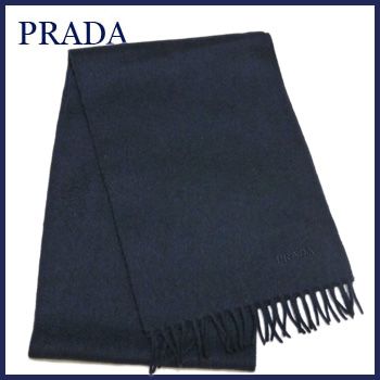 新品プラダPRADAカシミア混 メンズフリンジマフラー 濃紺 - It Girl's