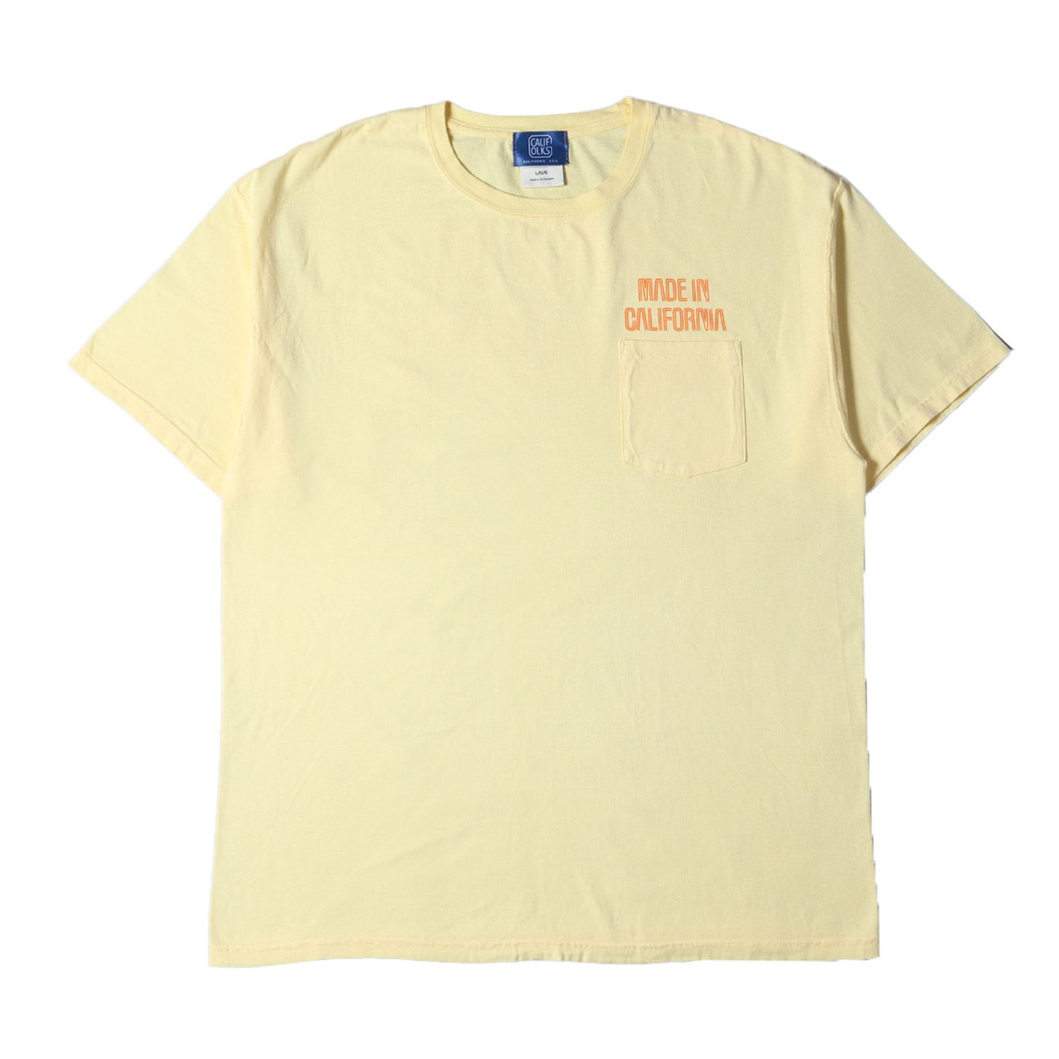 美品 CALIFOLKS カリフォークス Tシャツ サイズ:L 21SS バック ワンポイント ロゴ ポケット クルーネック 半袖Tシャツ GIFTee Made in California イエロー トップス カットソー【メンズ】