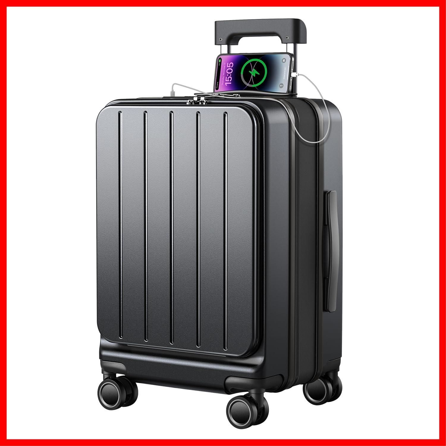 Sサイズ機内持込OK ブラック 入院 泊まる 修学 出張 ビジネス 旅行 おしゃれ 人気 ケース 42L 1～3泊 キャリー TSAローク海外 ダブルキャスター 静音 ファスナータイプ 隠しフック機能 カップホルダー付き USBポート付き