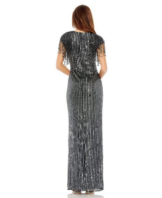 マックダガル レディース ワンピース トップス Women s Embellished Fringe Gown Black