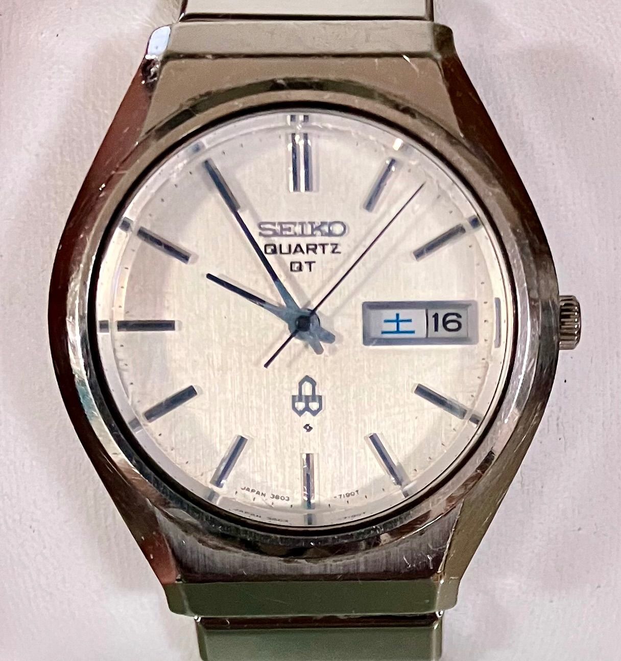 稼働品 SEIKO QUARTZ|セイコー クォーツ 3803-7110 QT クオーツ シルバー文字盤 デイデイト メンズ腕時計