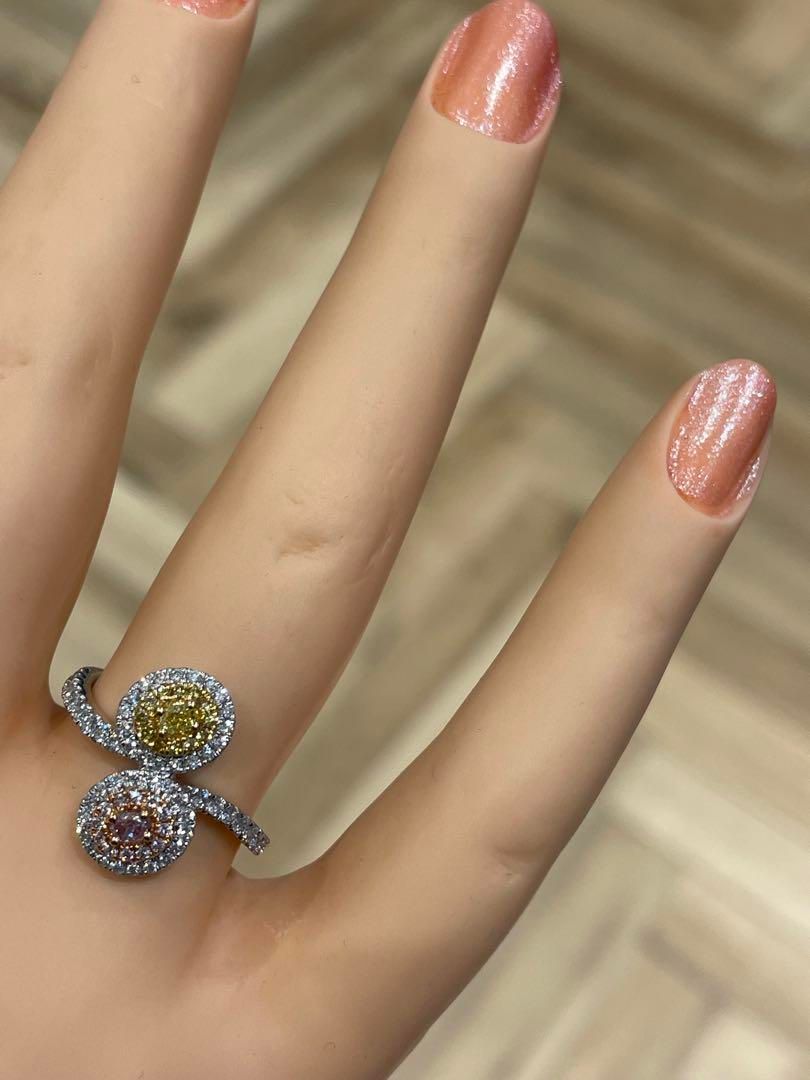 新品】Pt/K18ピンクダイヤ/イエローダイヤリング12号 