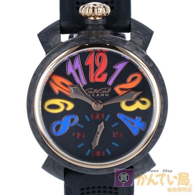 GaGa MILANO】 ガガミラノ マヌアーレ48 MANUALE 6061.01S ブラック文字盤 黒文字盤 48mm 替えバンド付 手巻き  メンズ 腕時計 時計 【中古】 USED-AB 【9304】 - メルカリ