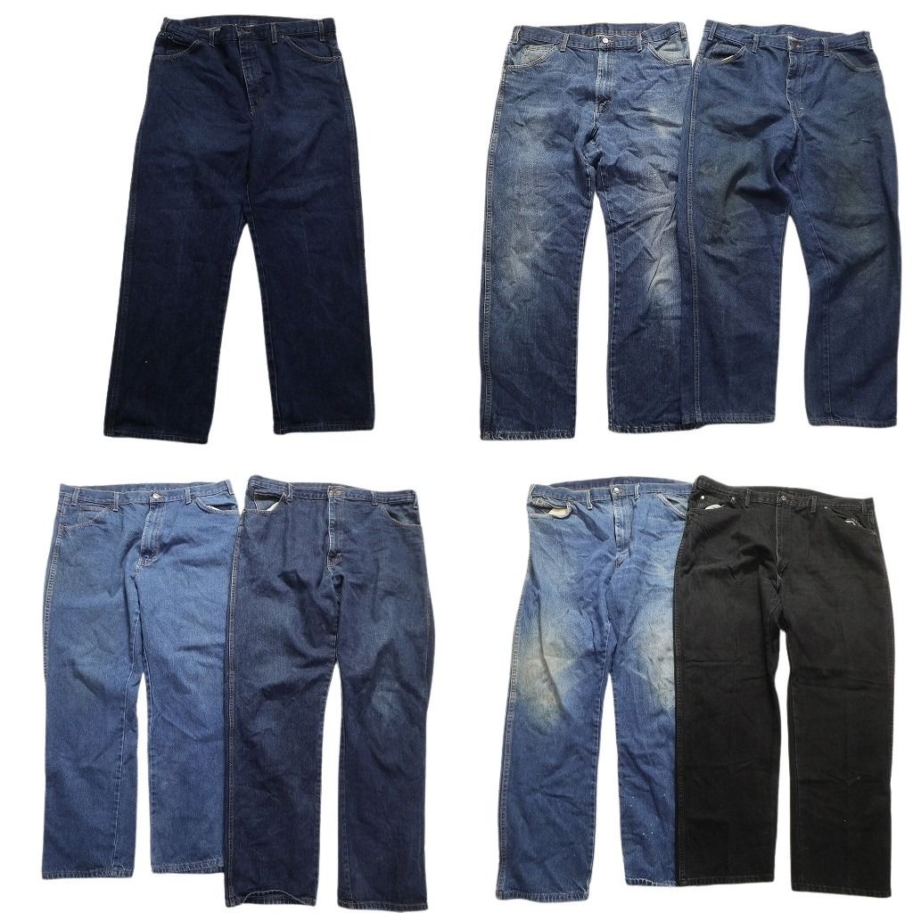 古着卸 ディッキーズ Dickies パンツ 7枚セット メンズ 38 |40 |44 |48 ブラックデニム フェード 古着 NA5780
