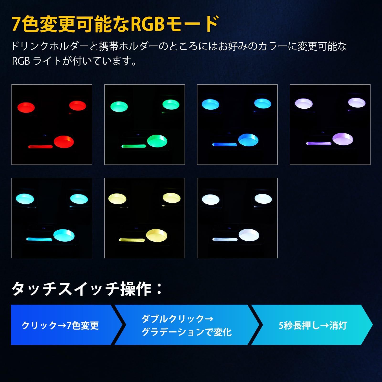 BUYFULL コンソールボックス ハイエース レジアスエース 200系 3個セット 呼吸ランプ 七色変換 PU素材 肘置き付 センターコンソール収納 アームレスト付き 小物入れ H200系 ワイド 標準 1型 8型 GL スーパーGL 2004.8~現行