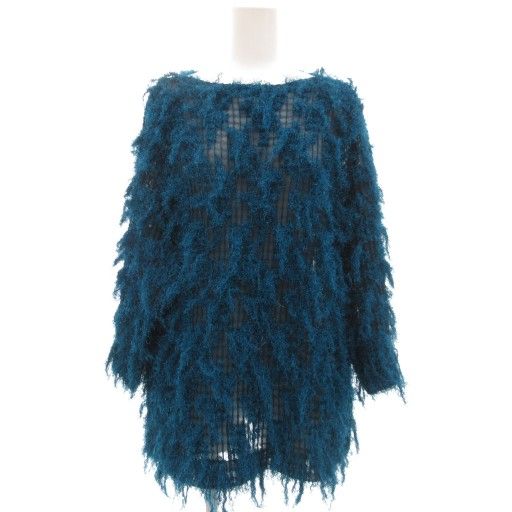 ミーイッセイミヤケ me ISSEY MIYAKE シャギーニット プリーツ カットソー ブラウス シアー シースルー 長袖 青系 |UO GY17