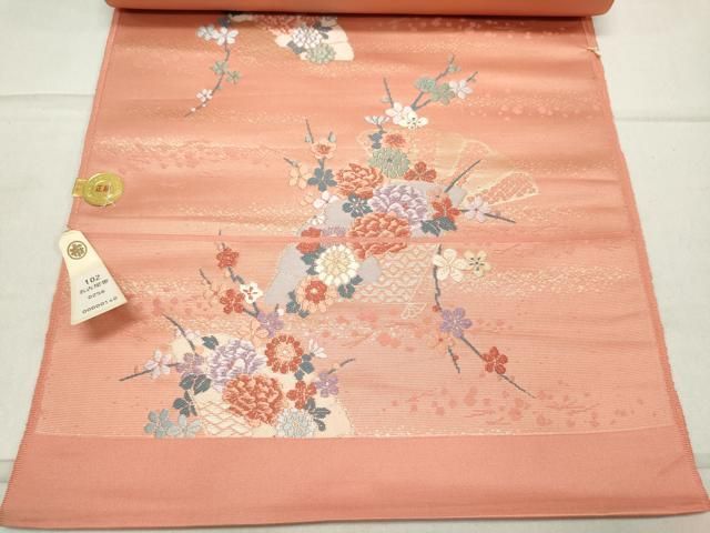 平和屋着物▽西陣 木原織物謹製 名古屋帯 帯反物 扇面枝花文